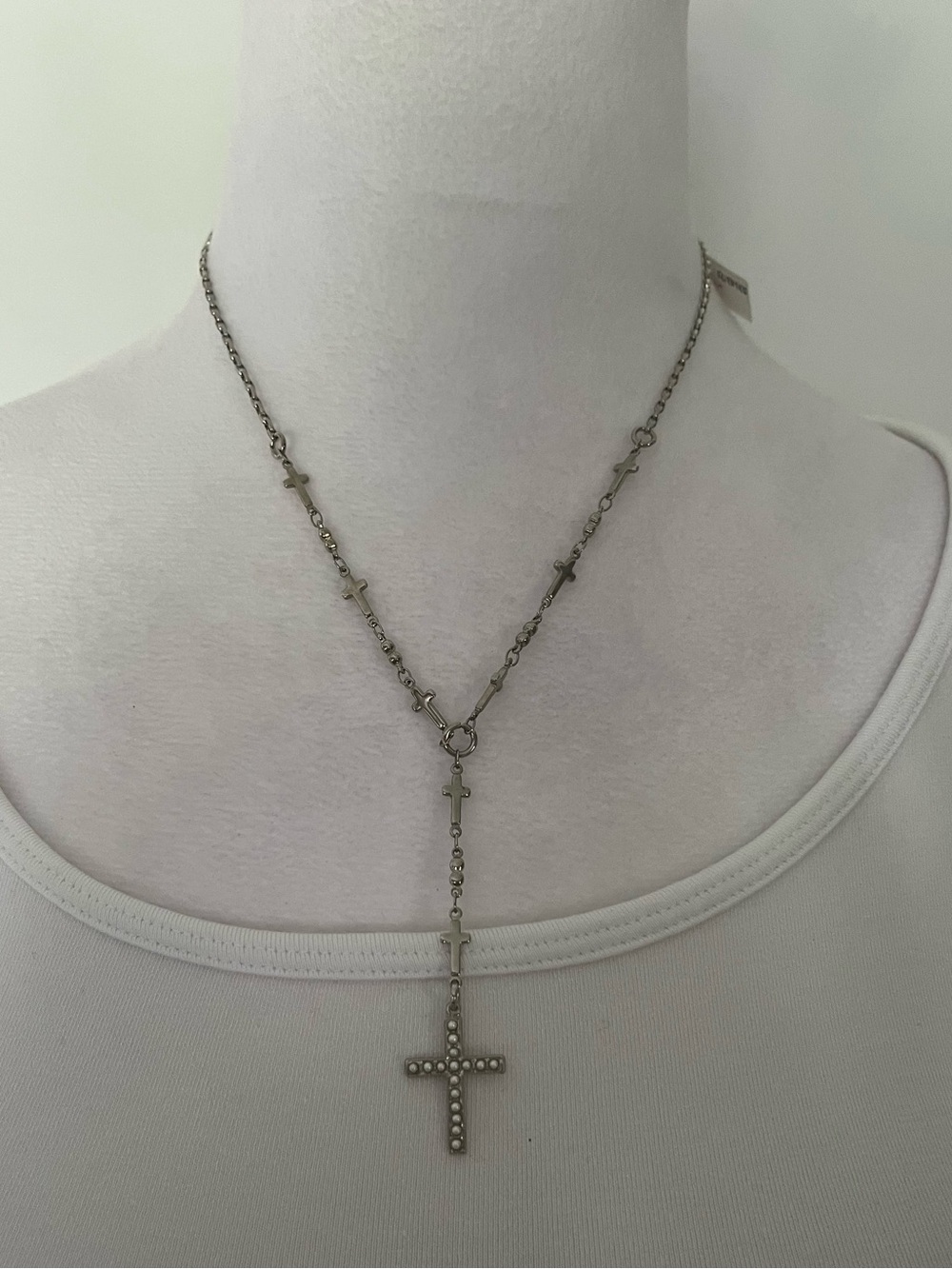Mariana Silver Cross Y Necklace with Beaded Pendant